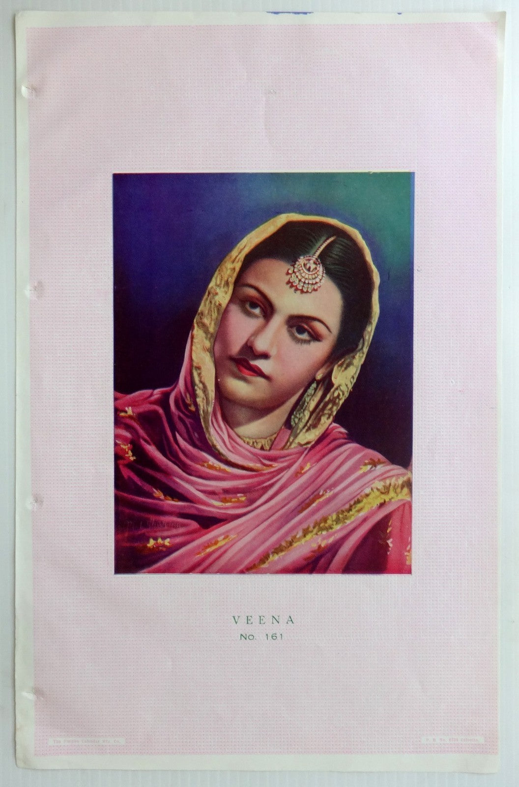 India 1951 Calender sample poster VEENA Bollywood 11.5”x18”
