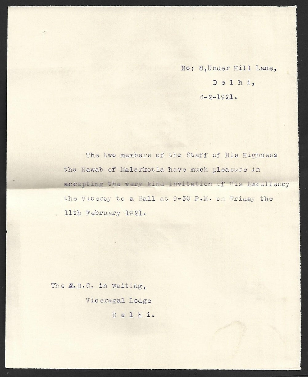 1921 Duke of Connaught INDIA VISIT Ball invitation
