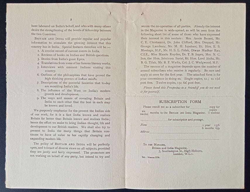 BRITAIN & INDIA Association for the Study of Mutual Interests booklet etc c.1929