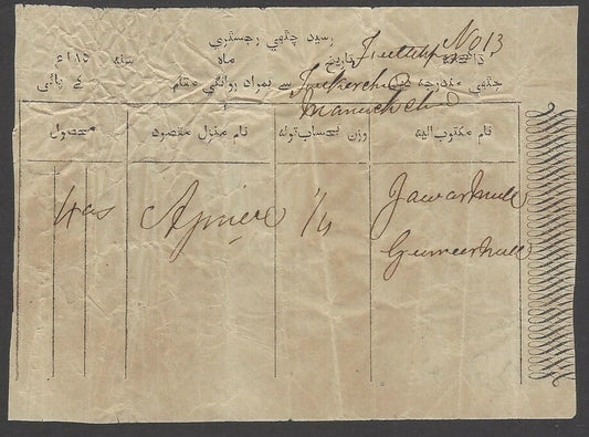 India Registered Letter receipt in Urdu used 1865