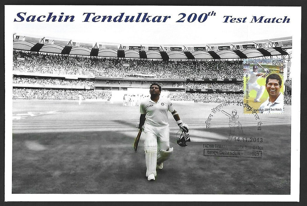 CRICKET India 2013 Sachin Tendulkar 200th Test private FDC with diecut label