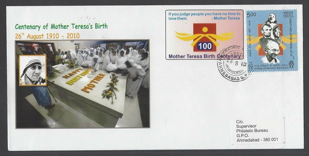 India 1997 Mother Teresa labels / cinderellas on Birth Centenary covers (4)