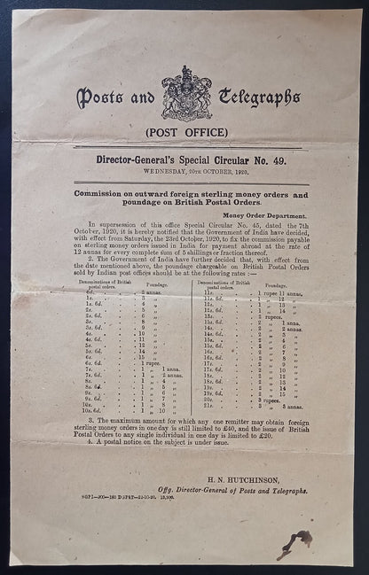 India Post Office Director General's Special Circular No. 49 Postal Orders