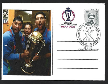 India 2023 ICC Cricket World Cup postcard SACHIN,HARBHAJAN ETC.