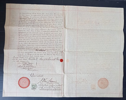 India QV 5R Special Adhesive revenue on PoA GB 10s revenue & 1897 postage 1s zaz
