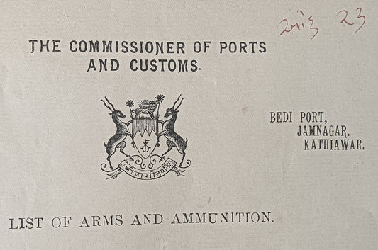 India 1937 Navlakhi Port Morvi SS NAGLORA Captan signed Arms List Humane Killer