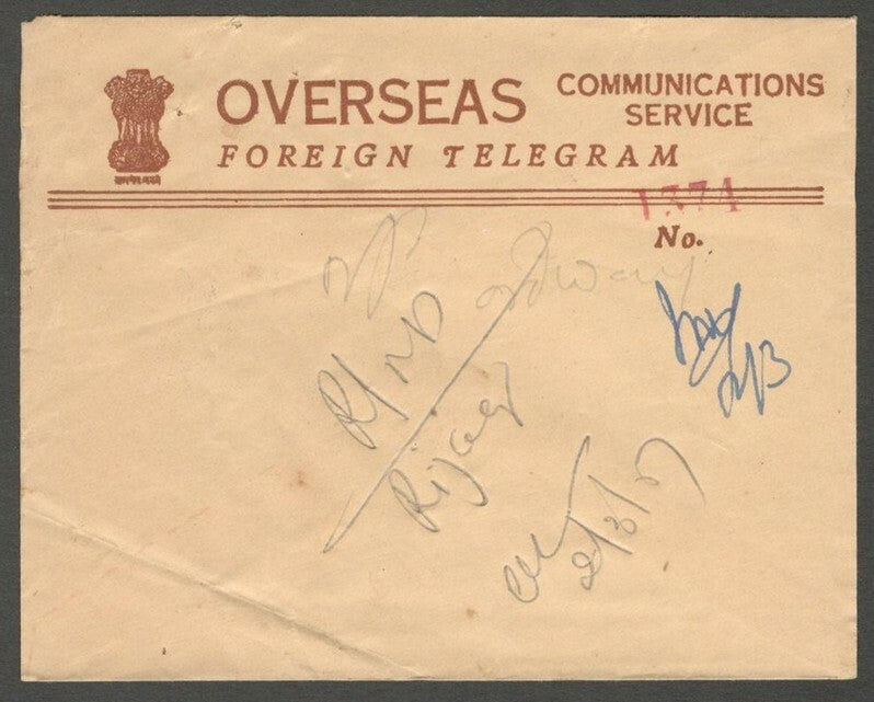 AOP India Overseas Communications Service FOREIGN TELEGRAM envelope used