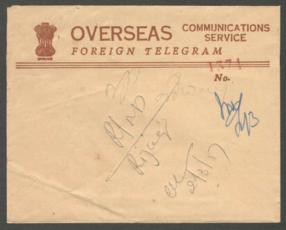 AOP India Overseas Communications Service FOREIGN TELEGRAM envelope used