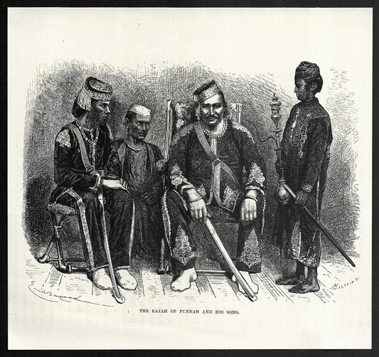 India RAJAH OF PUNAH AND HIS SONS engraved print ex libris Rousslet 1876 7"x6"