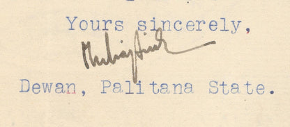 India 1943 crested letter PALITANA STATE signed Dewan