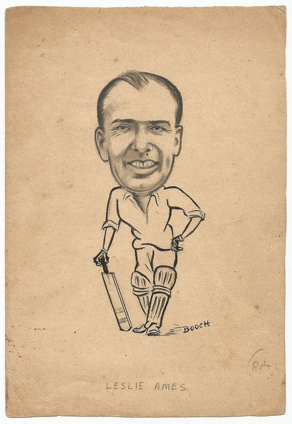 Cricket England Leslie Ames c.1940s-50s sketch by cartoonist R Booch India Ӝ