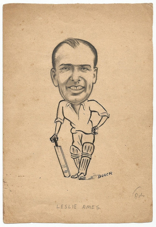 Cricket England Leslie Ames c.1940s-50s sketch by cartoonist R Booch India Ӝ