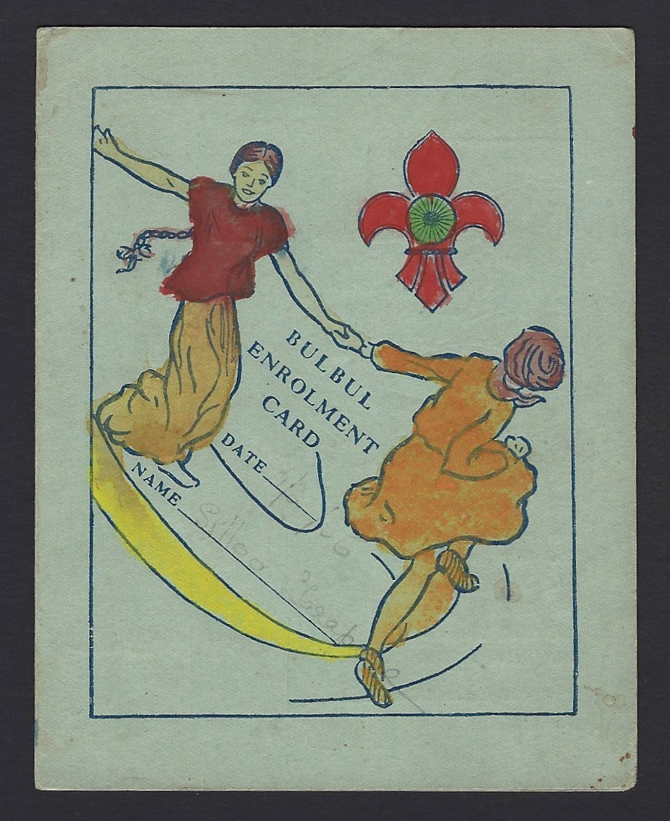 India 1956 hand painted BULBUL enrolment card – Indian version of Girl Guides