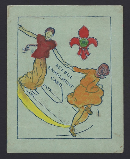 India 1956 hand painted BULBUL enrolment card – Indian version of Girl Guides