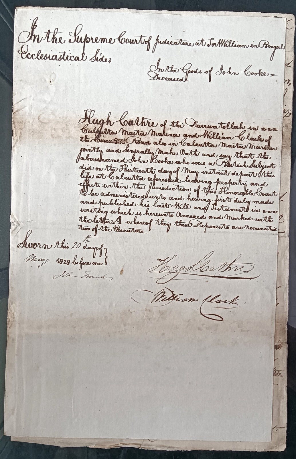 India King George IV 1828 Fort William, Calcutta 6 page document