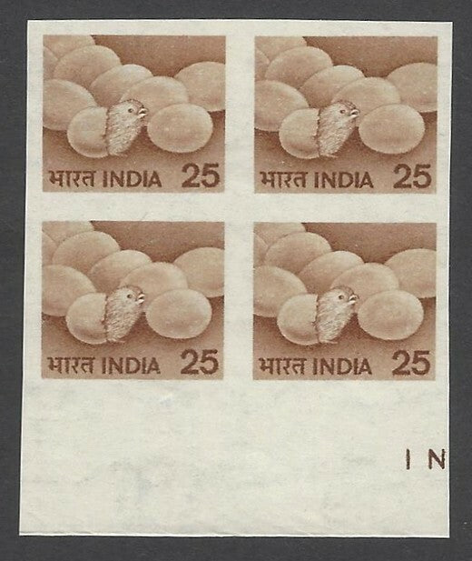 India error 1979 Poultry Chick & Egg IMPERF block of 4 MNH