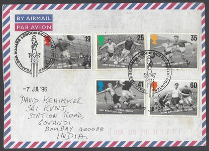 AOP GB 1996 Football set of 5 on cover to India