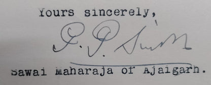 Ajaigarh State India 1943 crested letter signed Maharaja Punya Pratap Singh