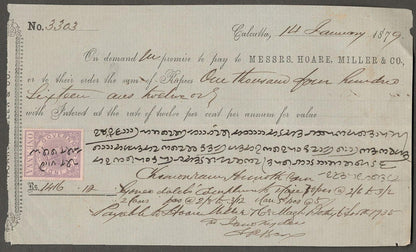 India QV revenue stamps on 1878-79 on promissory notes