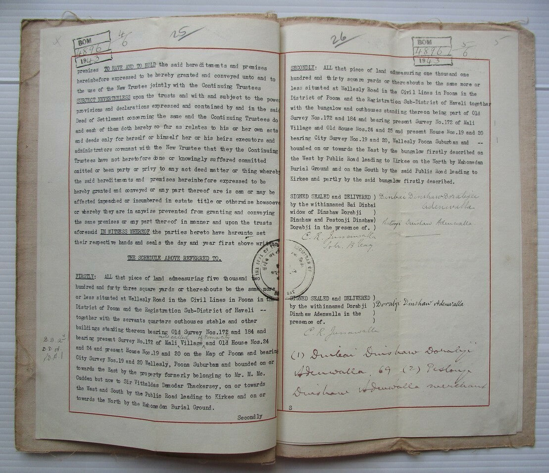 India 1943 Deed of Appointment document with Special Adhesive KGV 20R