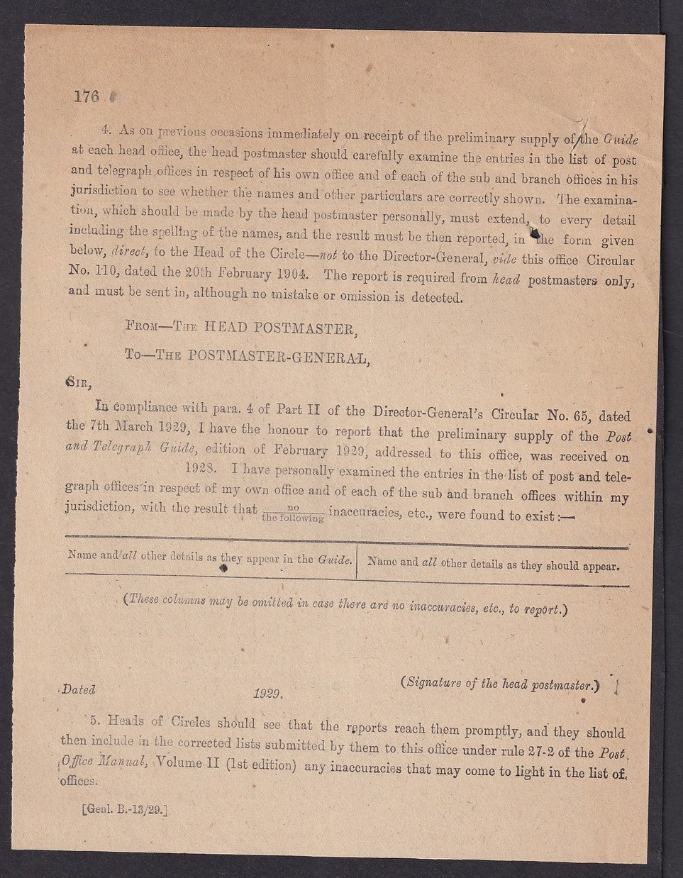 India 1931 DG'S POSTAL CIRCULAR Multiple topics