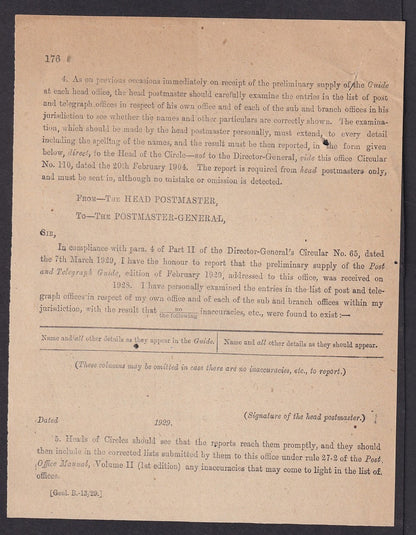 India 1931 DG'S POSTAL CIRCULAR Multiple topics