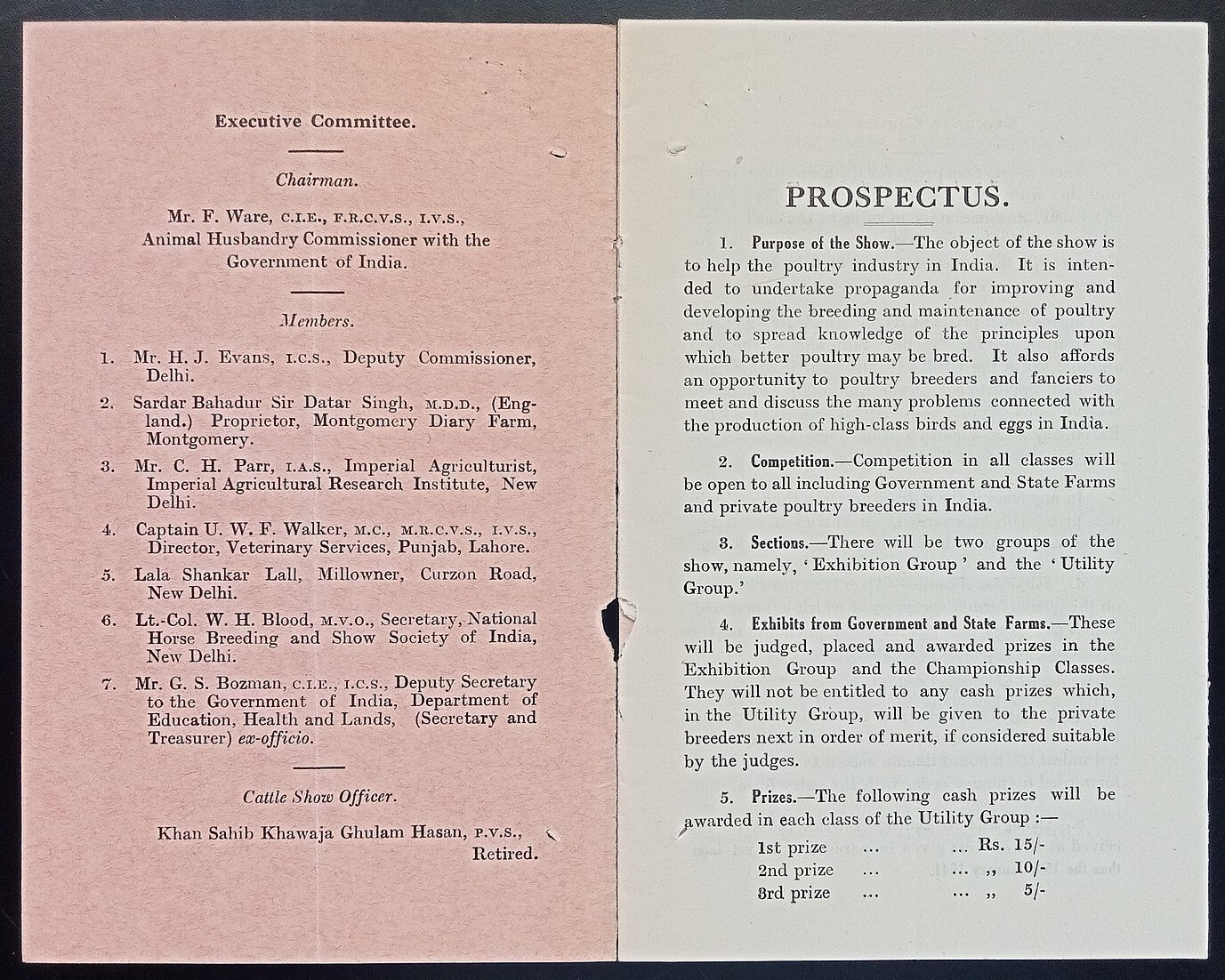 All India Cattle Show 1941 Poultry Section booklet