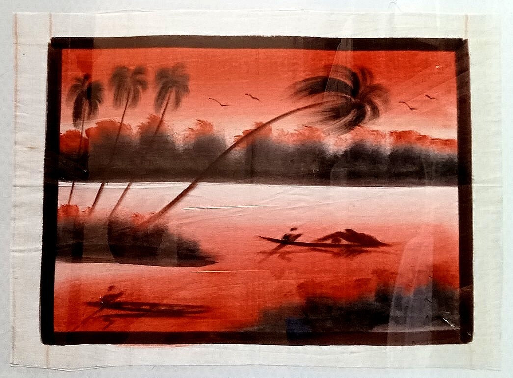 India vintage hand painting on cloth SEASIDE VIEW 8 x 11 inches