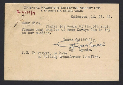 India 1941 Machinery Mills & Printing Presses advertisement postcard