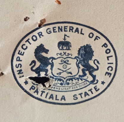 India 1916 PATIALA STATE POLICE crest letter Enquiry about an Africa returnee