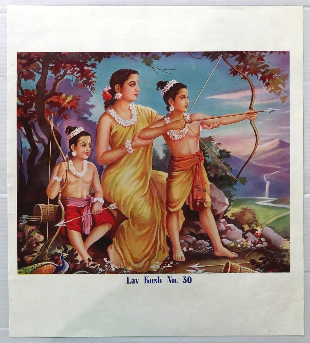 India 1950s Calendar sample LAV KUSH NO. 30 10.5" x 11.5"