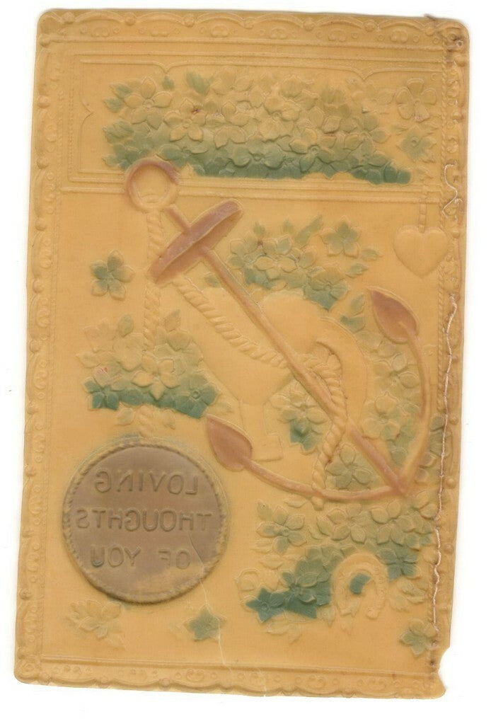 India vintage CELLULOID greeting card LOVING THOUGHTS OF YOU