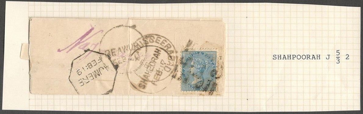 AOP India QV 1/2a blue on cover canc "5/J-2/3" Type 19 & black SHAHPOORAH 