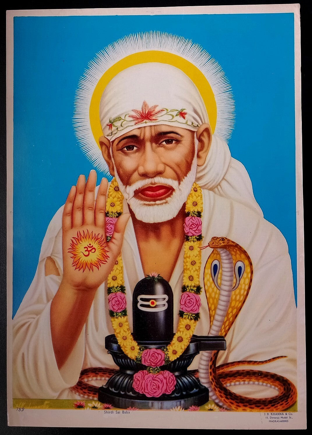 (AOP) India vintage poster SHIRDI SAI BABA by J.B. Khanna 14x10inches
