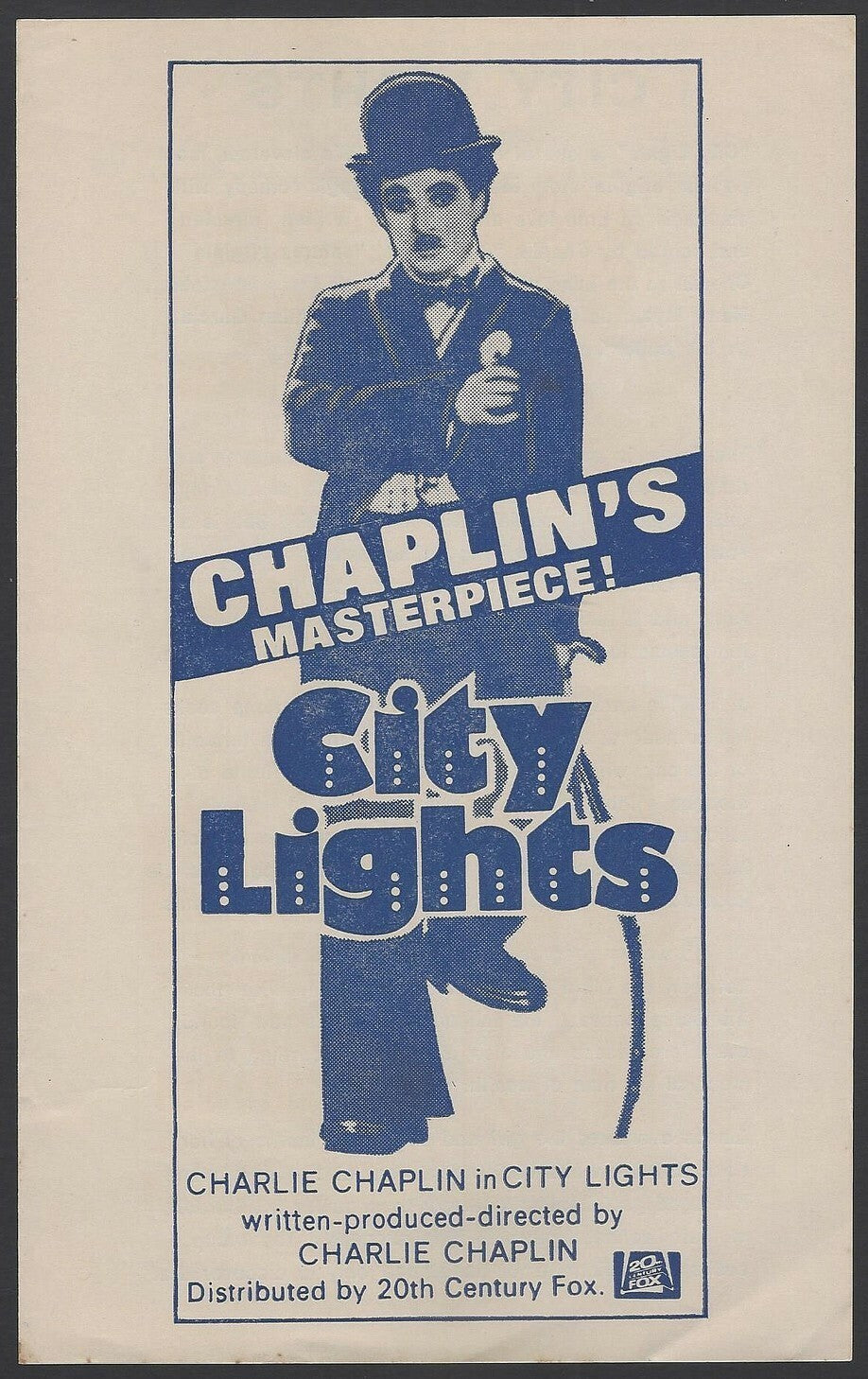 Charlie Chaplin CITY LIGHTS herald for India