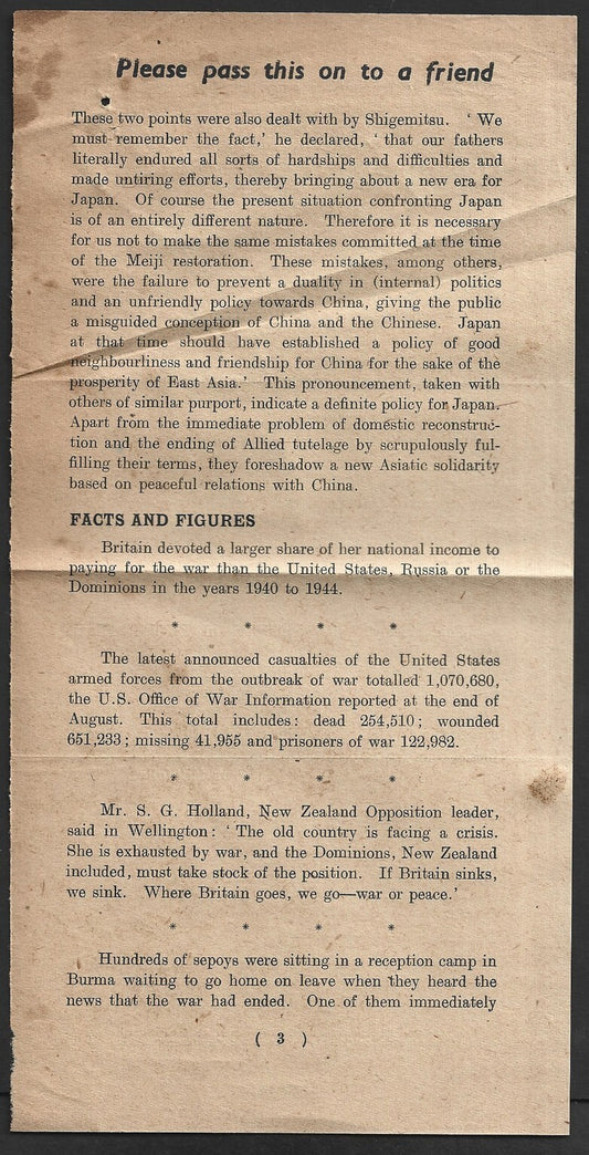 THE INDIAN WAR NEWS GROUP WW2 propaganda leaflet