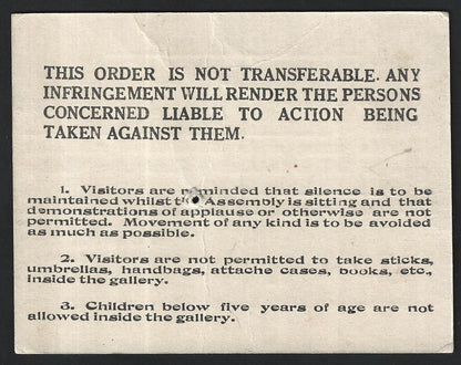 India 1947 LEGISLATIVE ASSEMBLY Visitor's Card