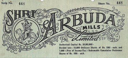 India Arbuda Mills Ltd 1960 equity share certificate