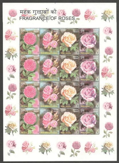 AOP India Scented sheetlet 2007 Frangance of Roses MNH