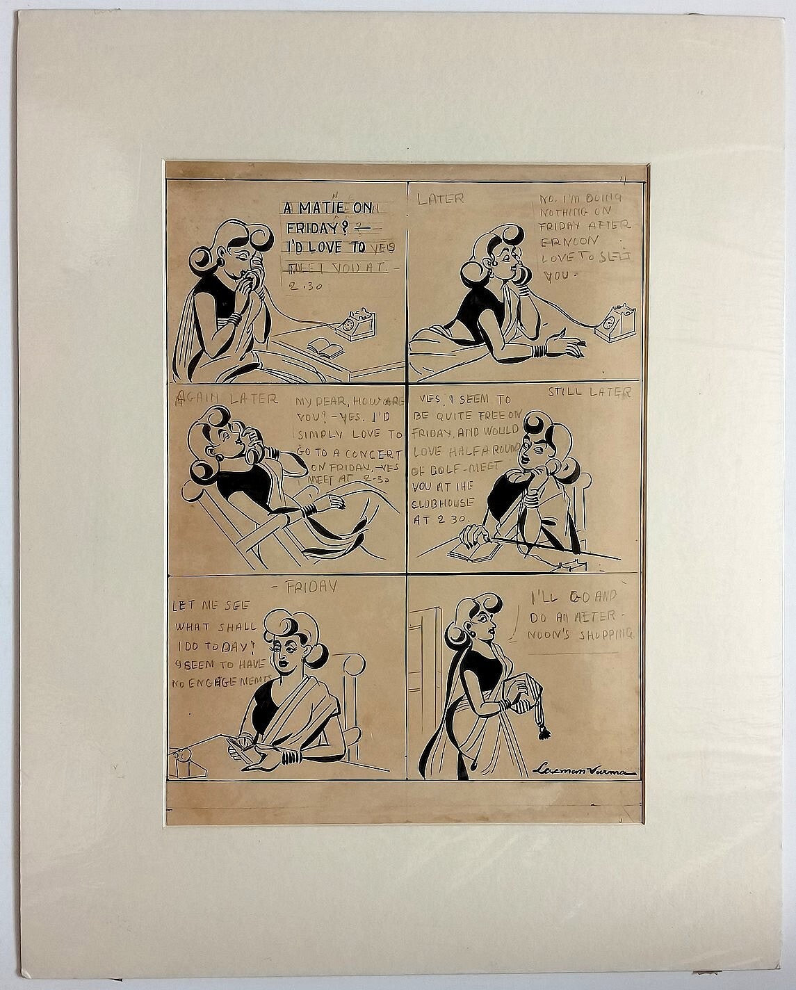 India Cartoonist CHAKOR artwork Shopping Instead of Meetings 16x20 inches