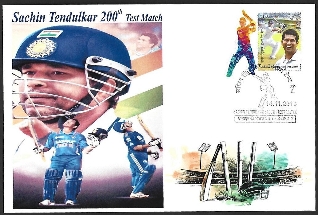CRICKET India 2013 Sachin Tendulkar 200th Test private FDC with diecut label
