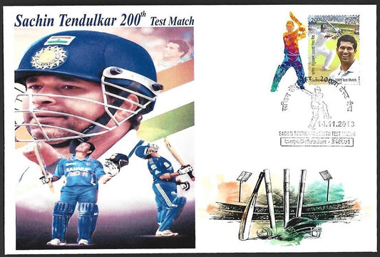 CRICKET India 2013 Sachin Tendulkar 200th Test private FDC with diecut label