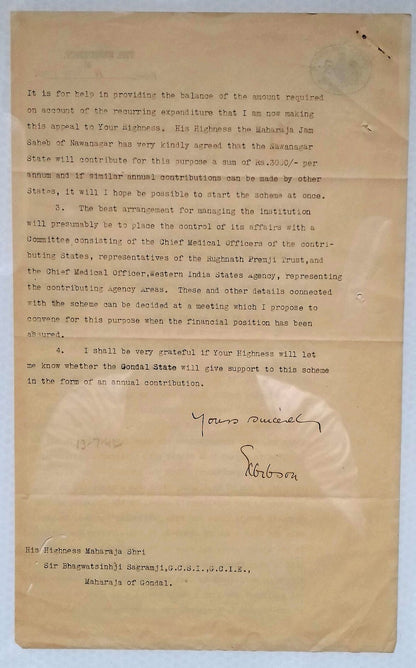 India 1945 Western India States Agency  crested Tuberculosis letter sd Gibson