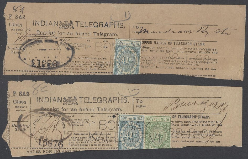 AOP India QV/KEdVII telegraph stamps on receipts (4)