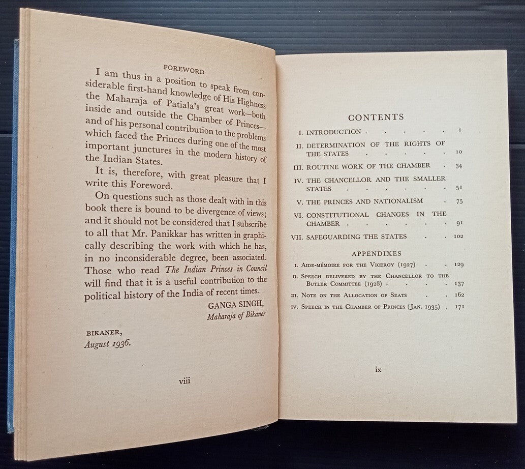 (AOP) THE INDIAN PRINCES IN COUNCIL by PANIKKAR 1936 1st ed. HC 184pgs