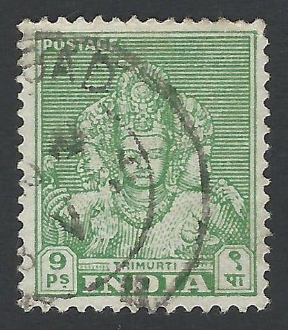 India 1949 9p green Trimurti watermark inverted used SG 311w
