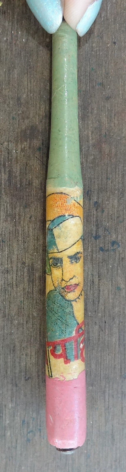 India vintage wooden pictorial pen (no nib) showing Nehru
