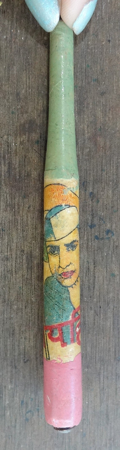 India vintage wooden pictorial pen (no nib) showing Nehru