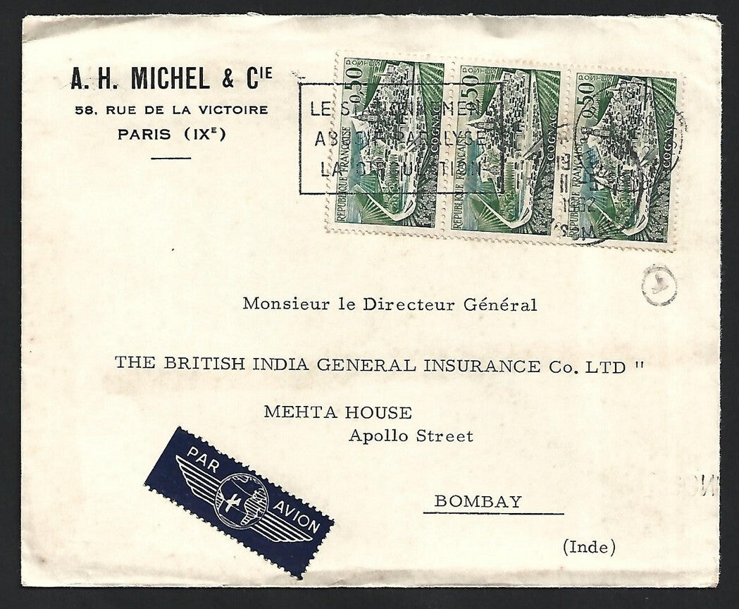 France 1962 cover to India