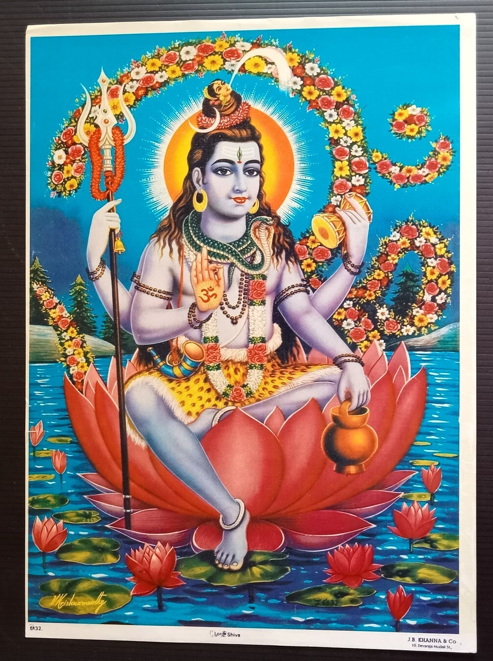 India LORD SHIVA J. B. Khanna 9.5" x 13" vintage Hindu poster